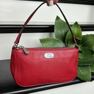 Michael Kors Red Pebbled Leather Shoulder Bag Purse Zip Top Satchel Handbag